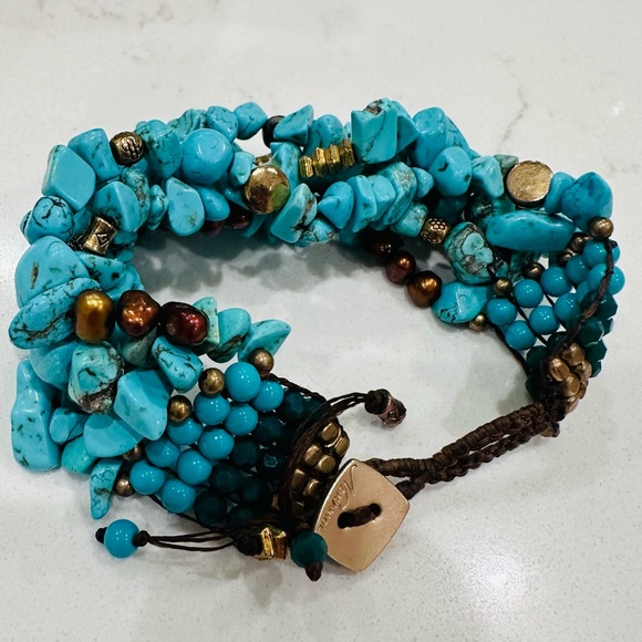 Nakamol Chipped Chunky Beaded Turquoise Bracelet Boho - Picture 4 of 8